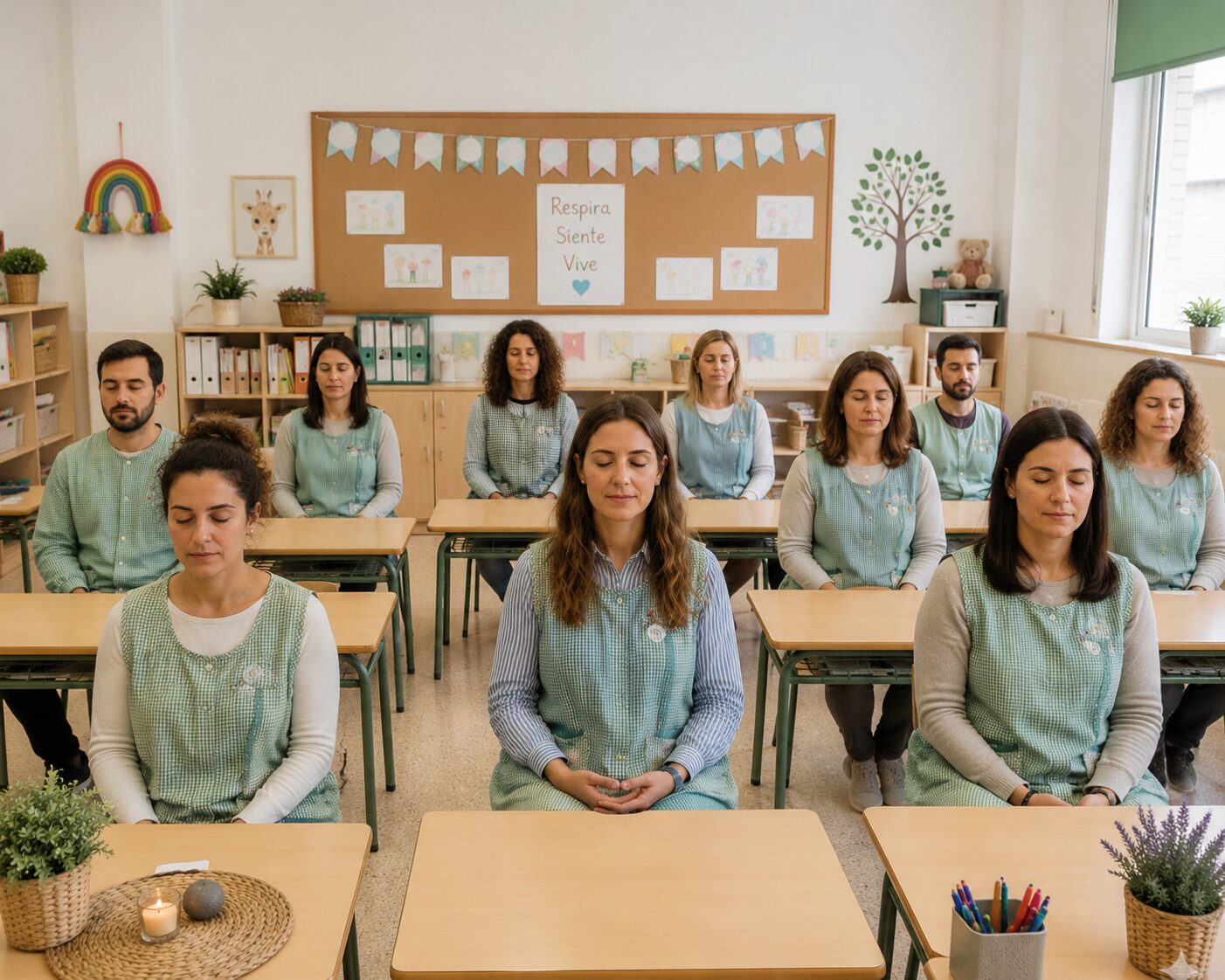 Profesorado practicando mindfulness aplicado al aula